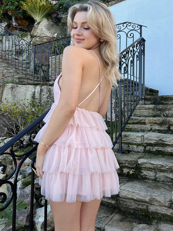 Elegant Pink V-Neck Ball Gown Strapless Sleeveless Popular Short Homecoming Prom Dress, CPH293