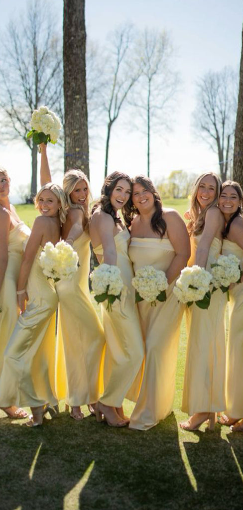 Simple Yellow Strapless Mermaid Dresses for Maid of Honor, Bridesmaid Dresses, CP387