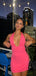 Sexy Pink V-Neck Halter Strap Tight Strapless Sleeveless Popular Short Homecoming Prom Dress, CPH297