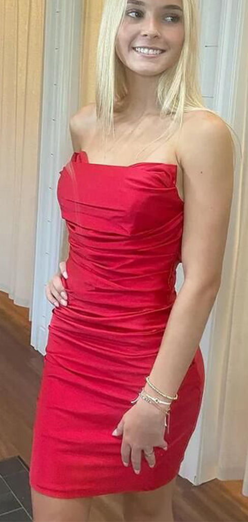 Elegant Red Strapless Tight Strapless Sleeveless Popular Short Homecoming Prom Dress, CPH296