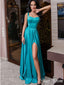 Elegant Blue Square A-Line Side Slit Popular Maxi Long Party Prom Dresses,Evening Dress Online, FM564