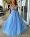 Gorgeous A-Line Off Shoulder V Neck Applique Maxi Long Party Prom Dresses,Evening Gowns,FM96