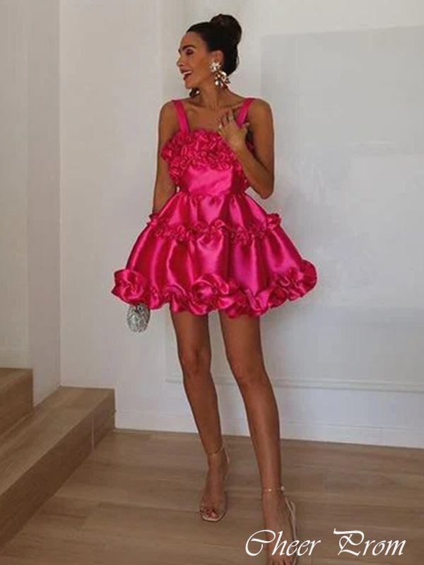 Cute Pink Square Ball Gown Pleats Sleeveless Popular Short Homecoming Prom Dress, CPH300