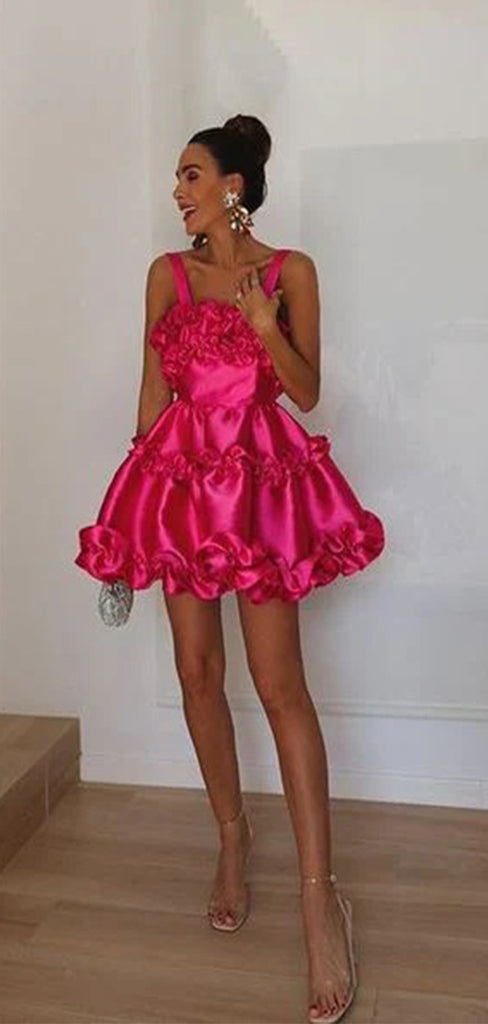 Cute Pink Square Ball Gown Pleats Sleeveless Popular Short Homecoming Prom Dress, CPH300