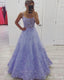 Elegant Lilac A-Line Spaghetti Straps Applique Sequin Maxi Long Party Prom Dresses,Evening Gowns,FM97