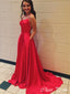 Elegant Red Spaghetti Strap A-Line Popular Maxi Long Party Prom Dresses, FM570