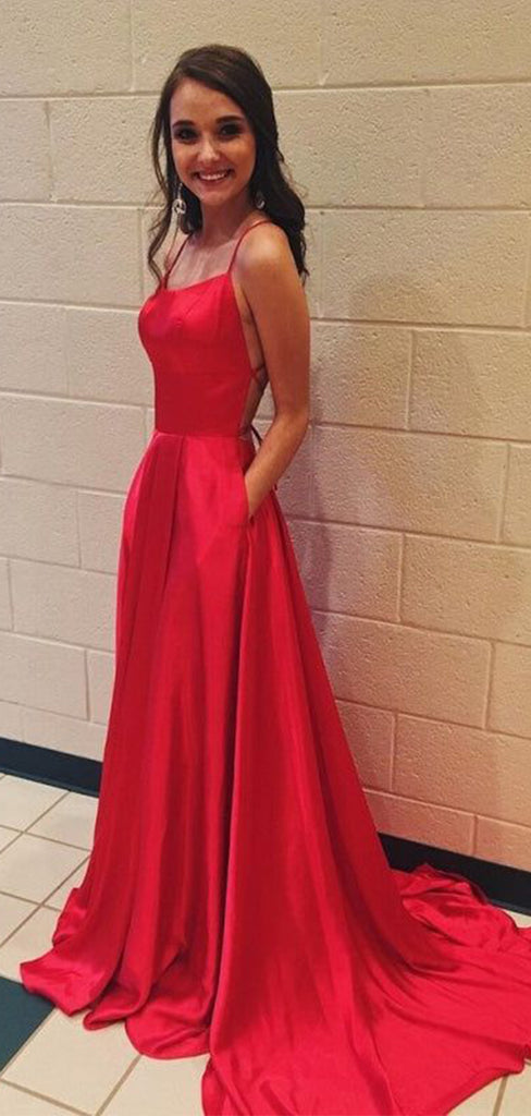 Elegant Red Spaghetti Strap A-Line&nbsp;Popular Maxi Long Party Prom Dresses, FM570