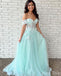 Elegant Mint Green A-Line Sweetheart Off Shoulder Applique Maxi Long Party Prom Dresses,Evening Gowns,FM98