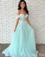 Elegant Mint Green A-Line Sweetheart Off Shoulder Applique Maxi Long Party Prom Dresses,Evening Gowns,FM98