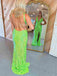 Elegant Lime Green V-Neck Mermaid Side Slit Popular Maxi Long Party Prom Dresses, FM569