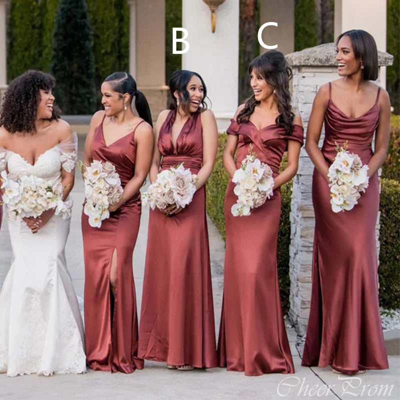 Mismatched Mermaid Rust Sexy Cheap Long Bridesmaid Dresses,CP04