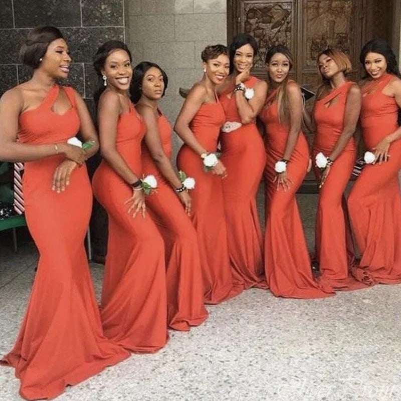 Unique Mermaid One Shoulder Cheap Long Wedding Party Bridesmaid Dresses Online, CP106