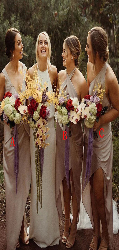 Mismatched Asymmetrical Elegant Cheap Long Wedding Party Bridesmaid Dresses Online, CP108