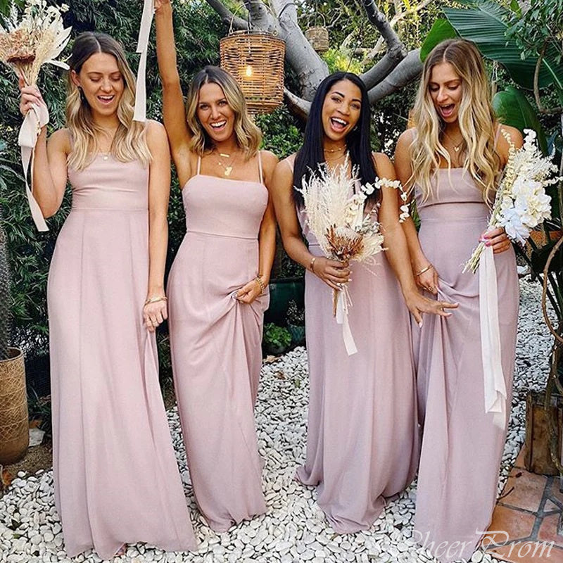 Simple A-Line Spaghetti Straps Elegant Cheap Long Wedding Party Bridesmaid Dresses Online, CP109