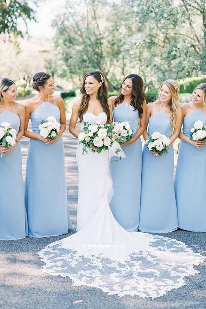 Charming Blue Mermaid Halter Sleeveless Popular Cheap Long Wedding Party Bridesmaid Dresses Online, CP115