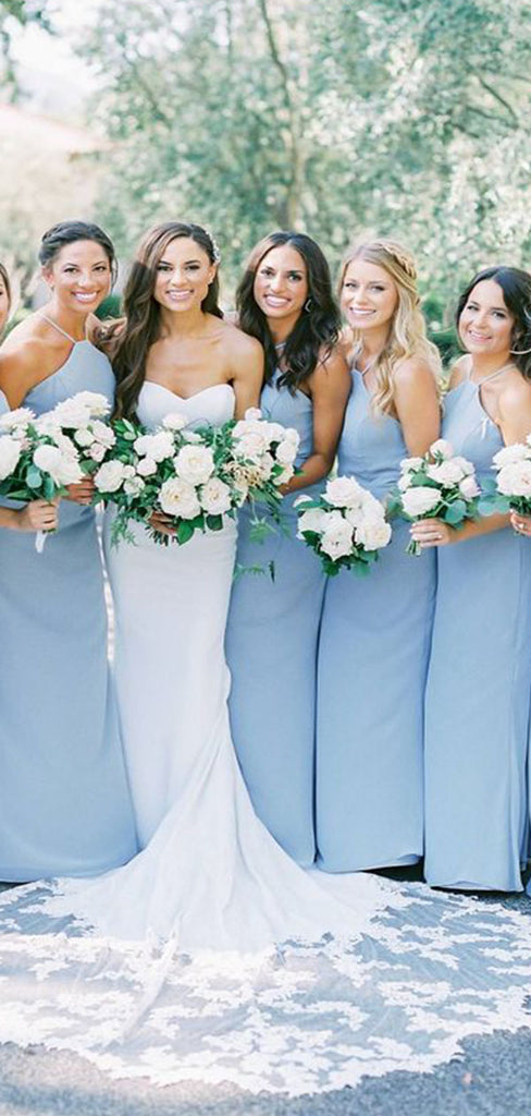 Charming Blue Mermaid Halter Sleeveless Popular Cheap Long Wedding Party Bridesmaid Dresses Online, CP115