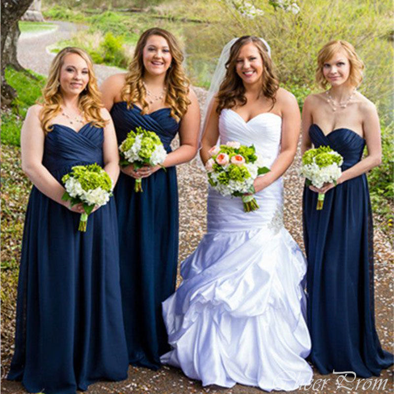 Unique A-Line Strapless Popular Cheap Long Wedding Party Bridesmaid Dresses Online, CP117