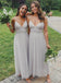 Simple A-Line V Neck Spaghetti Straps Popular Cheap Long Wedding Party Bridesmaid Dresses Online, CP118