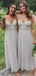 Simple A-Line V Neck Spaghetti Straps Popular Cheap Long Wedding Party Bridesmaid Dresses Online, CP118