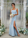 Elegant Blue Mermaid Spaghetti Straps Side Slit Popular Cheap Long Wedding Party Bridesmaid Dresses Online, CP119