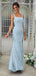 Elegant Blue Mermaid Spaghetti Straps Side Slit Popular Cheap Long Wedding Party Bridesmaid Dresses Online, CP119