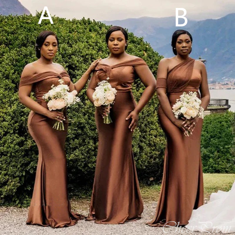 Mismatched Brown Mermaid Cheap Long Bridesmaid Dresses Online,CP11