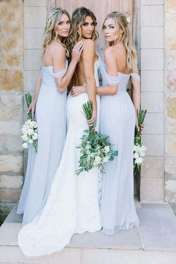 Elegant A-Line Off Shoulder Popular Cheap Long Wedding Party Bridesmaid Dresses Online, CP125