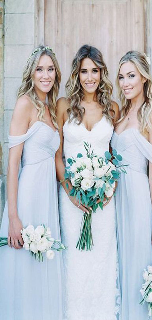 Elegant A-Line Off Shoulder Popular Cheap Long Wedding Party Bridesmaid Dresses Online, CP125