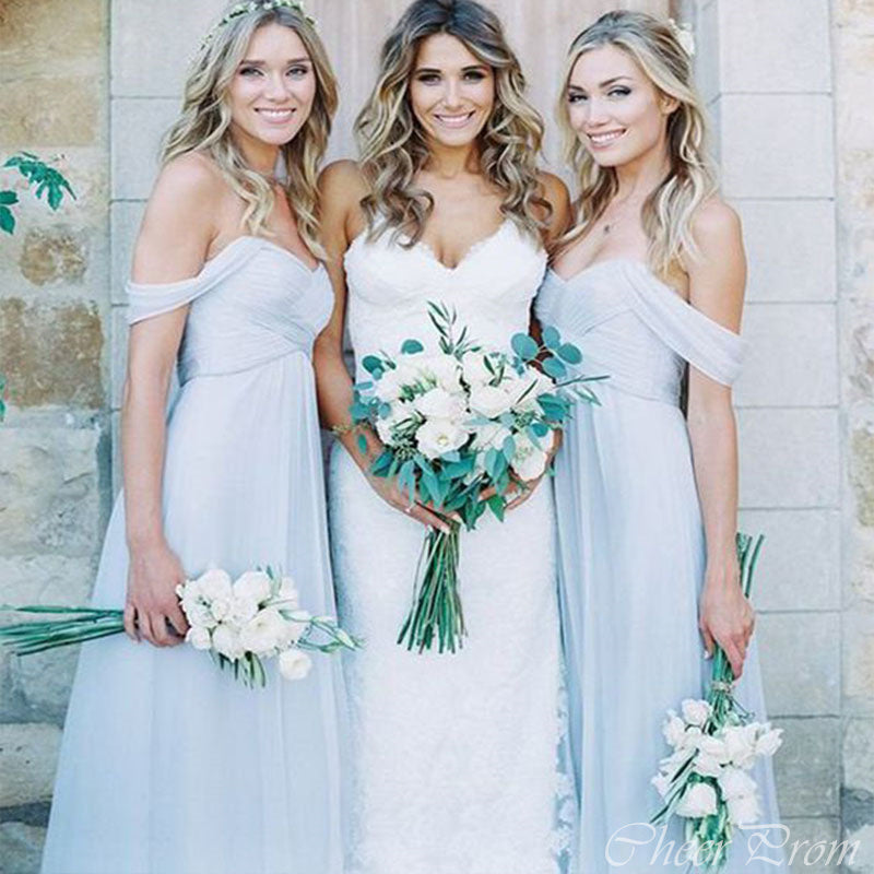 Elegant A-Line Off Shoulder Popular Cheap Long Wedding Party Bridesmaid Dresses Online, CP125