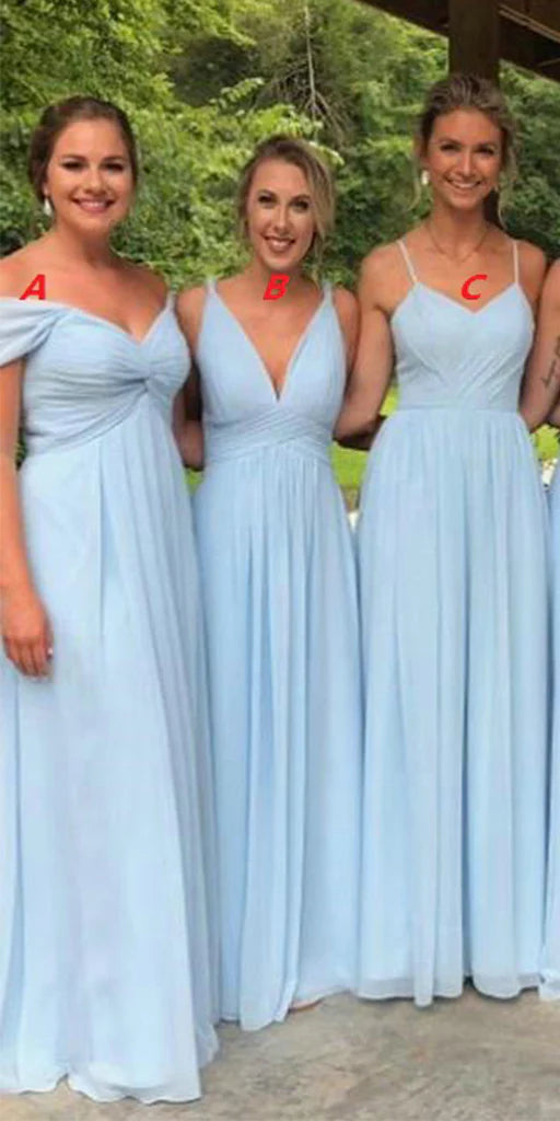 Mismatched Elegant Blue A-Line Popular Cheap Long Wedding Party Bridesmaid Dresses Online, CP127