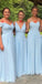 Mismatched Elegant Blue A-Line Popular Cheap Long Wedding Party Bridesmaid Dresses Online, CP127