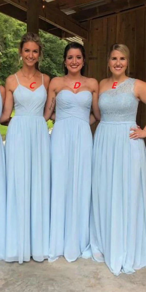 Mismatched Elegant Blue A-Line Popular Cheap Long Wedding Party Bridesmaid Dresses Online, CP127