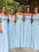 Mismatched Elegant Blue A-Line Popular Cheap Long Wedding Party Bridesmaid Dresses Online, CP127