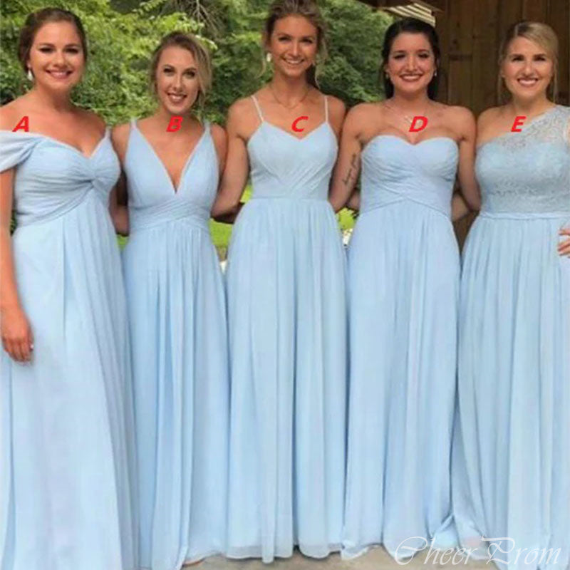 Mismatched Elegant Blue A-Line Popular Cheap Long Wedding Party Bridesmaid Dresses Online, CP127