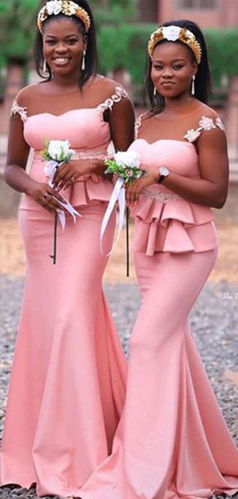 Popular Pink Mermaid Sweetheart Spaghetti Straps Ruffle Cheap Long Bridesmaid Dresses Online,CP12