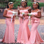 Popular Pink Mermaid Sweetheart Spaghetti Straps Ruffle Cheap Long Bridesmaid Dresses Online,CP12