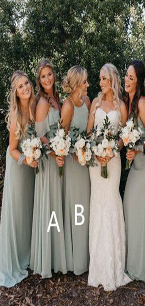 Mismatched Elegant A-Line Spaghetti Straps Popular Cheap Long Wedding Party Bridesmaid Dresses Online, CP132