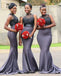 Sexy Grey Illusion Mermaid Applique Cheap Long Bridesmaid Dresses Online,CP14