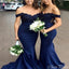 Sexy Navy Blue Mermaid Off Shoulder Lace Cheap Popular Long Wedding Party Bridesmaid Dresses Online, CP140