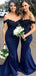 Sexy Navy Blue Mermaid Off Shoulder Lace Cheap Popular Long Wedding Party Bridesmaid Dresses Online, CP140