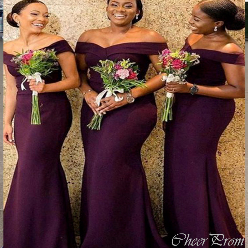 Sexy Mermaid Off Shoulder V Neck Cheap Popular Long Wedding Party Bridesmaid Dresses Online, CP141