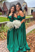 Charming Emerald Green A-Line Off Shoulder V Neck Cheap Popular Long Wedding Party Bridesmaid Dresses Online, CP142