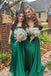 Charming Emerald Green A-Line Off Shoulder V Neck Cheap Popular Long Wedding Party Bridesmaid Dresses Online, CP142