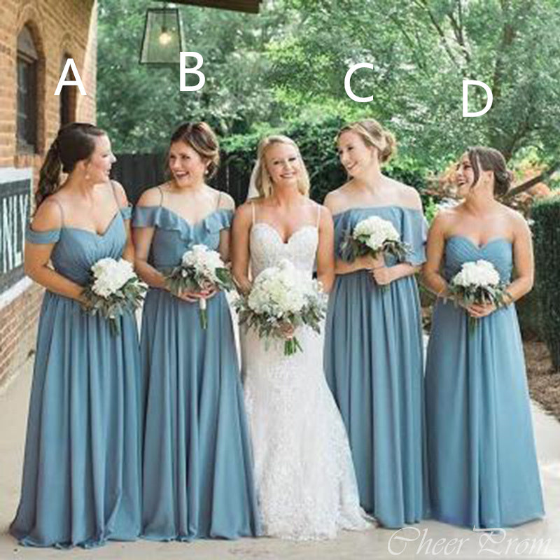 Mismatched A-Line Chiffon Cheap Popular Long Wedding Party Bridesmaid Dresses Online, CP143