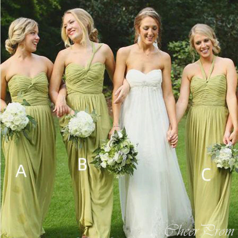 Mismatched Green A-Line Cheap Popular Long Wedding Party Bridesmaid Dresses Online, CP145