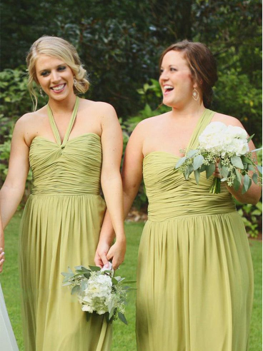 Mismatched Green A-Line Cheap Popular Long Wedding Party Bridesmaid Dresses Online, CP145