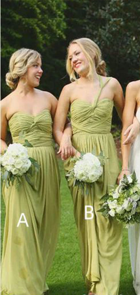 Mismatched Green A-Line Cheap Popular Long Wedding Party Bridesmaid Dresses Online, CP145