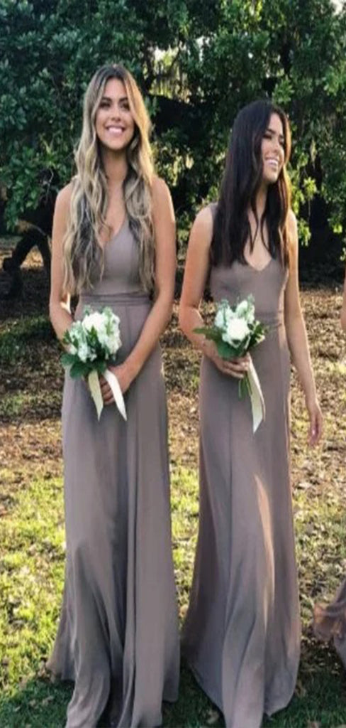 Elegant Grey A-Line Straps V Neck Cheap Popular Long Wedding Party Bridesmaid Dresses Online, CP147