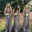 Elegant Grey A-Line Straps V Neck Cheap Popular Long Wedding Party Bridesmaid Dresses Online, CP147