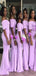 Elegant Lilac Mermaid Off Shoulder Side Slit Cheap Popular Long Wedding Party Bridesmaid Dresses Online, CP152